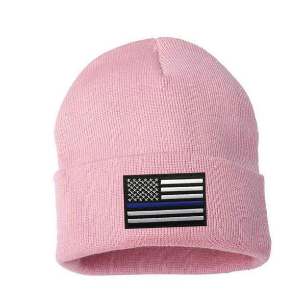 Thin Blue Line Flag Embroidered Beanie (ALL COLORS)