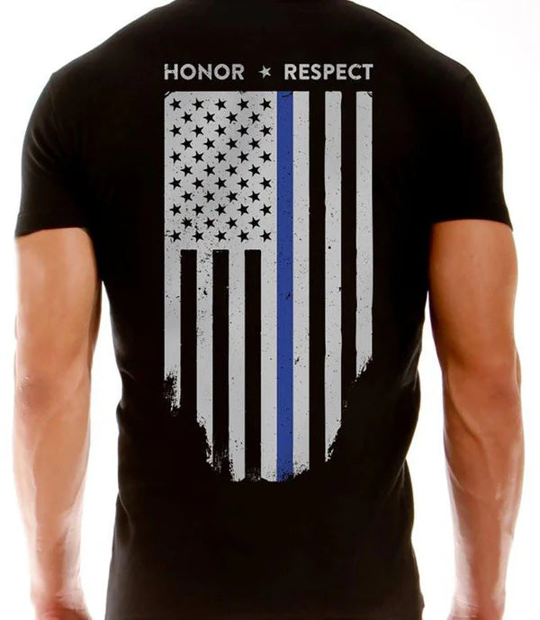 Men's T-Shirt - Thin Blue Line Flag - Honor & Respect (ALL SIZES)
