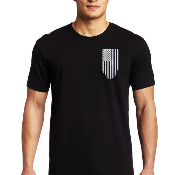 Men's T-Shirt - Thin Blue Line Flag - Honor & Respect (ALL SIZES)