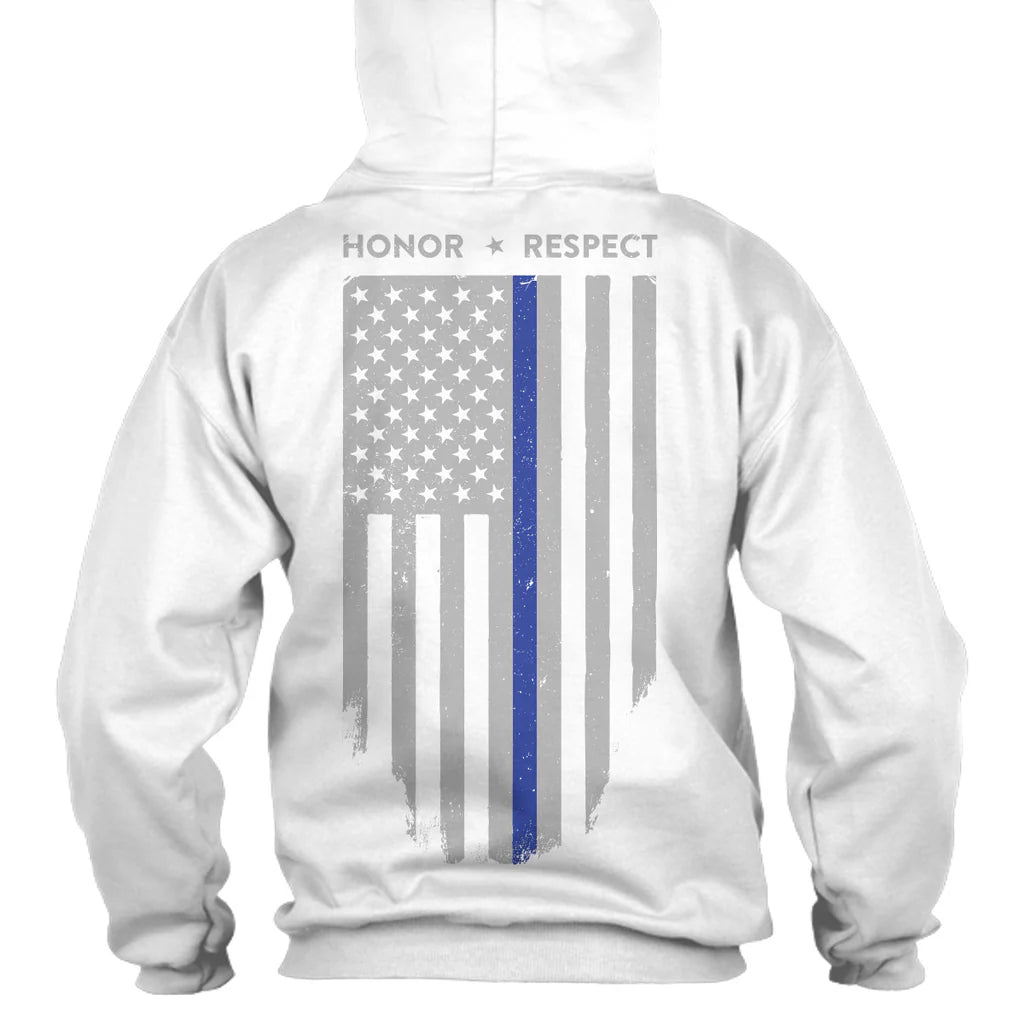 Hoodie Unisex - Thin Blue Line American Flag HONOR & RESPECT (ALL SIZES & COLORS)