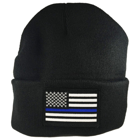 Thin Blue Line Flag Embroidered Beanie (ALL COLORS)