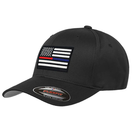 FlexFit Thin Dual Line American Flag Hat, Black