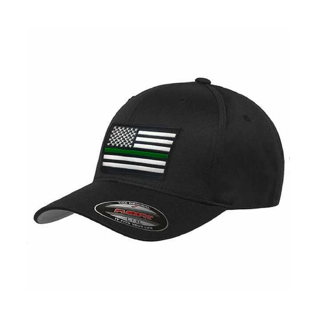 FLEXFIT THIN GREEN LINE HAT - BLACK