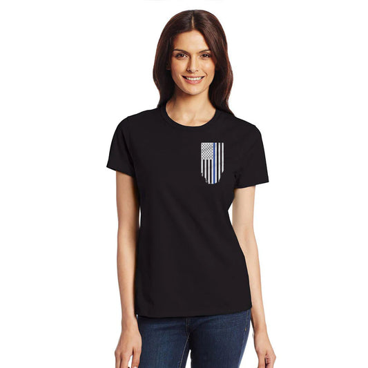 Slim Fit Women's Shirt - Thin Blue Line Flag T-Shirt - Thin Blue Line USA - 2Slim Fit Women's Shirt - Thin Blue Line Flag T-Shirt - Thin Blue Line USA - 3  SLIM FIT WOMEN'S SHIRT - THIN BLUE LINE HONOR RESPECT