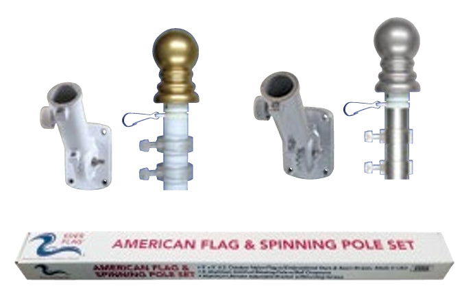 'PREMIUM' SPINNING POLE FLAG SET - 3' x 5' NYLON - Embroidered, US Flag, Pole & Heavy Duty Adjustable Mount, All Included