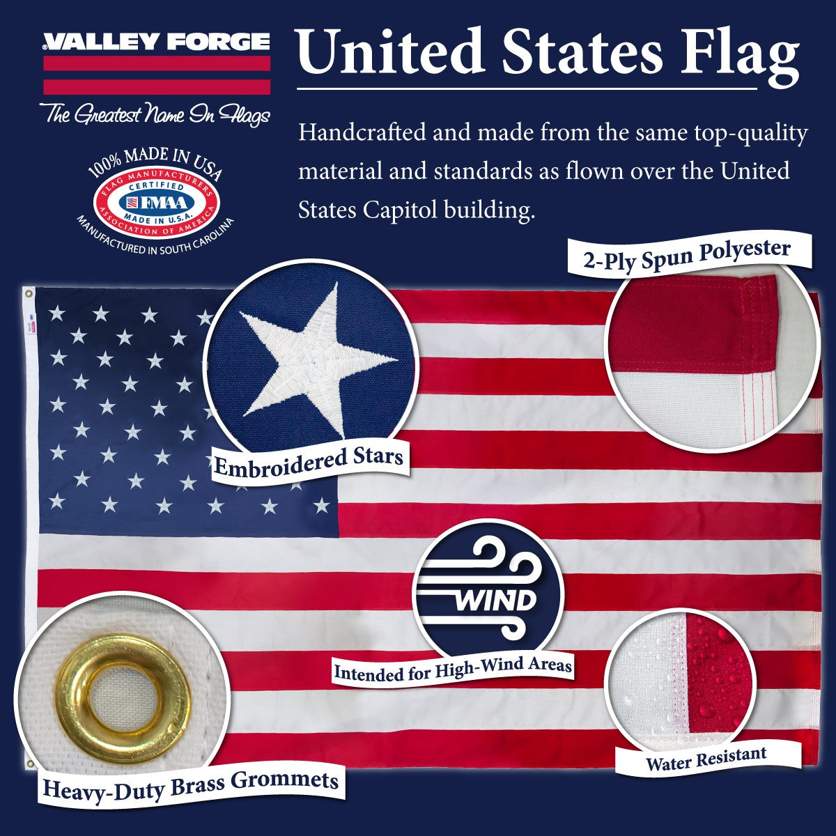 Koralex II 6'x10' Spun Polyester U.S. Flag