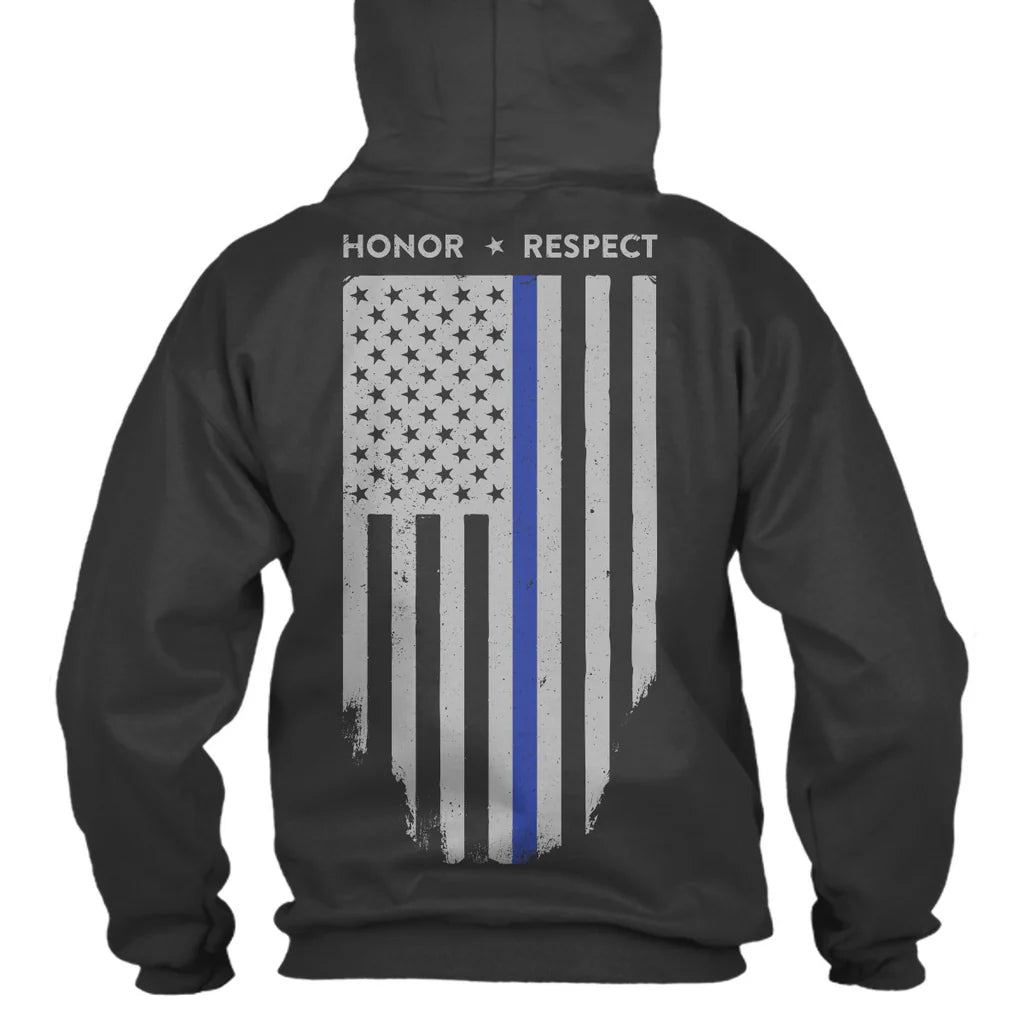 Hoodie Unisex - Thin Blue Line American Flag HONOR & RESPECT (ALL SIZES & COLORS)